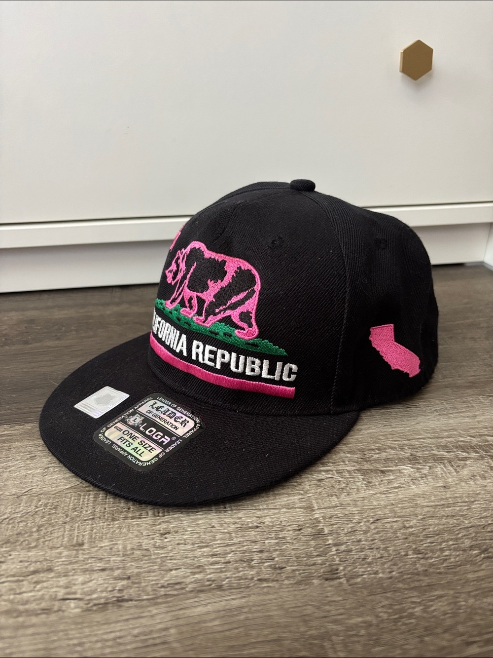 Leader O.G. California Republic Black Baseball Cap with Pink Embroidery